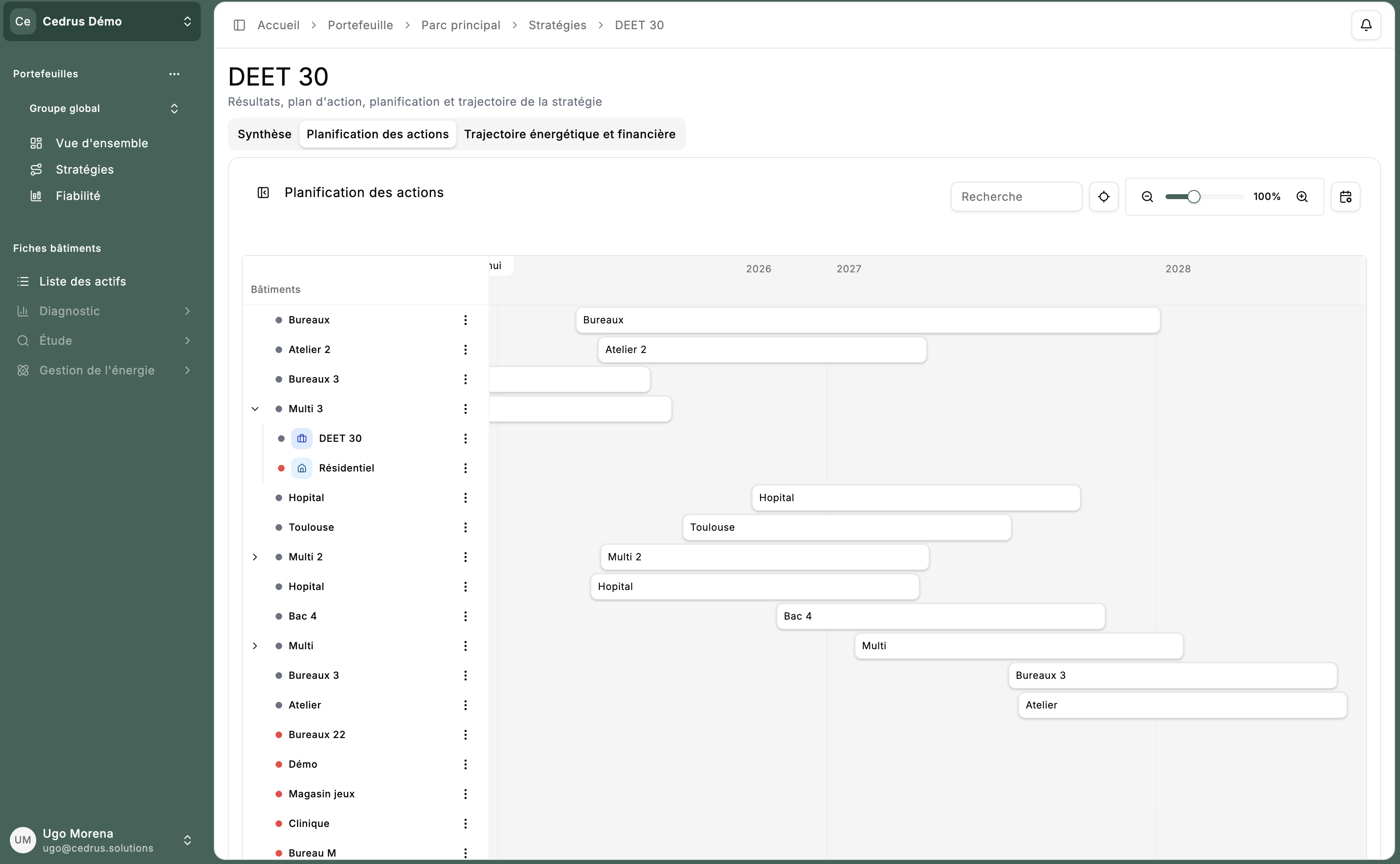 Planification des actions d'une stratégie sous forme de diagramme de Gantt